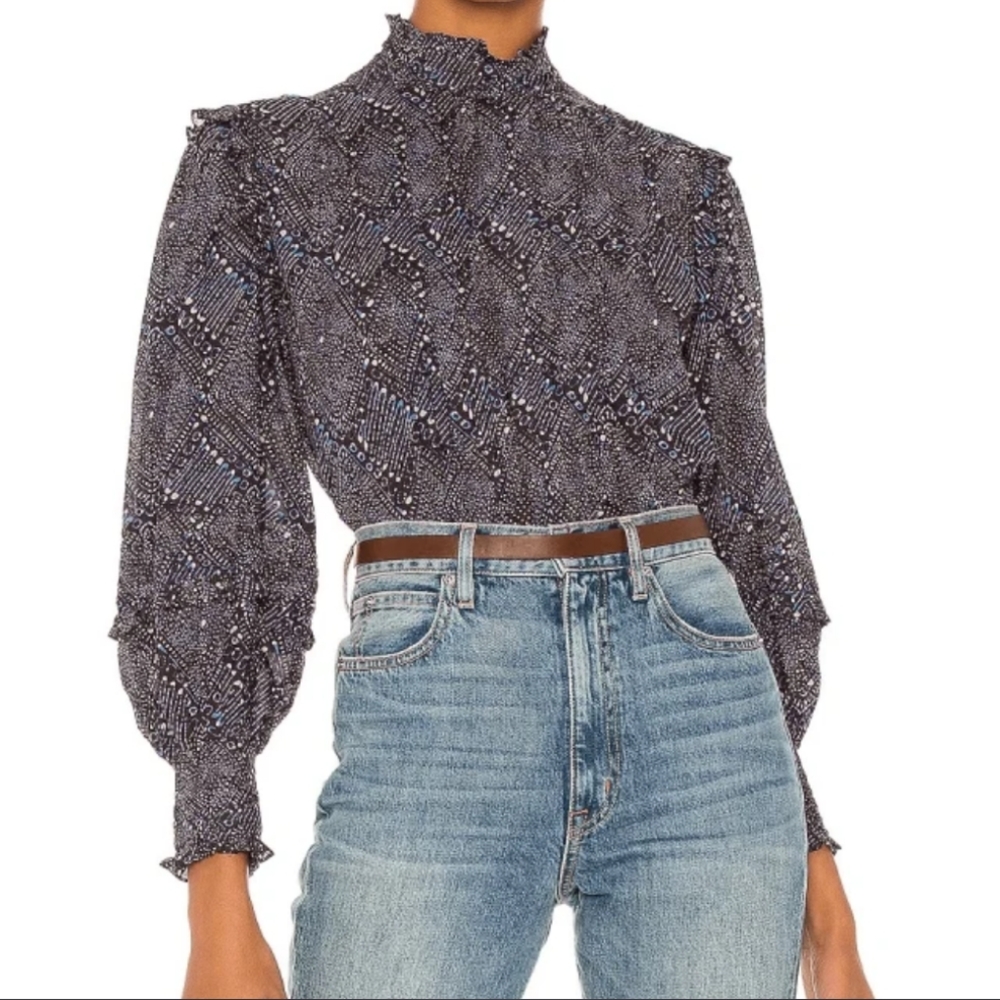 Ulla Johnson Sigrid blouse in Indigo Diamond
